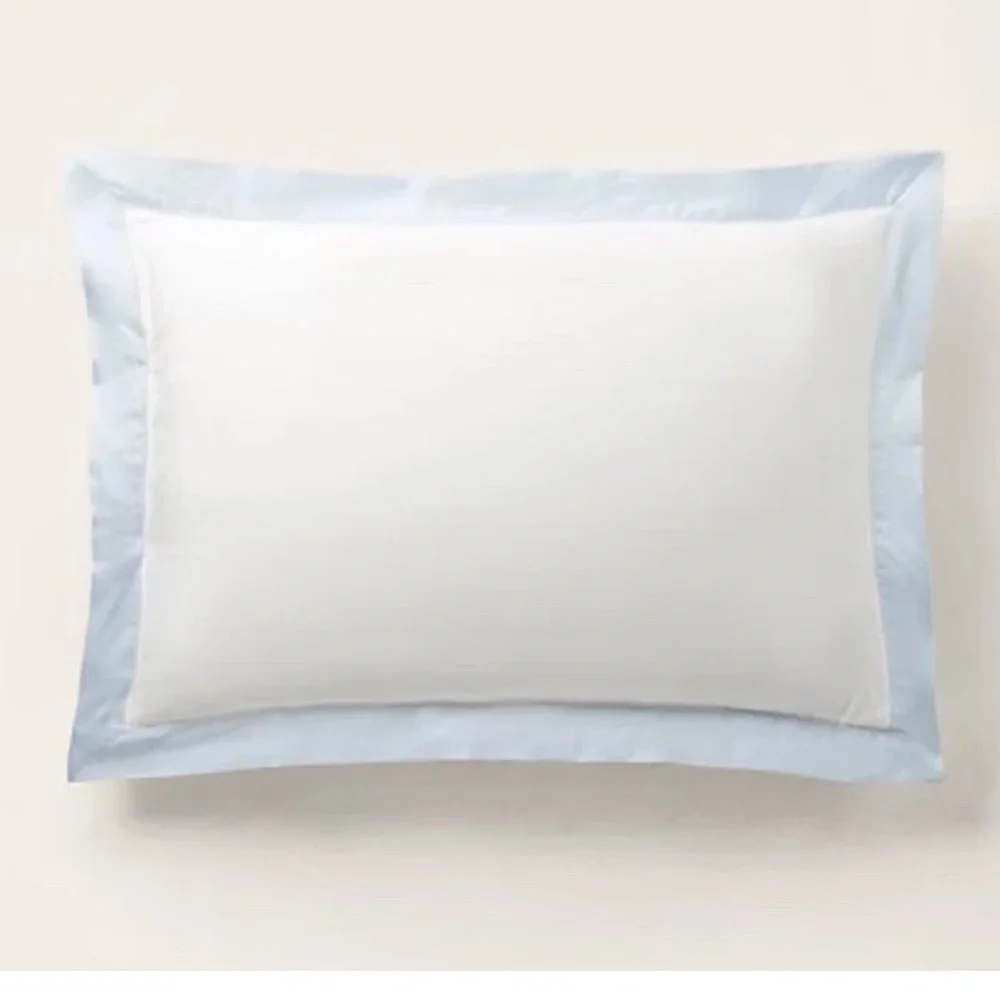 Ralph Lauren RL Organic Sateen Border King Pillow Sham Blue Hyacinth